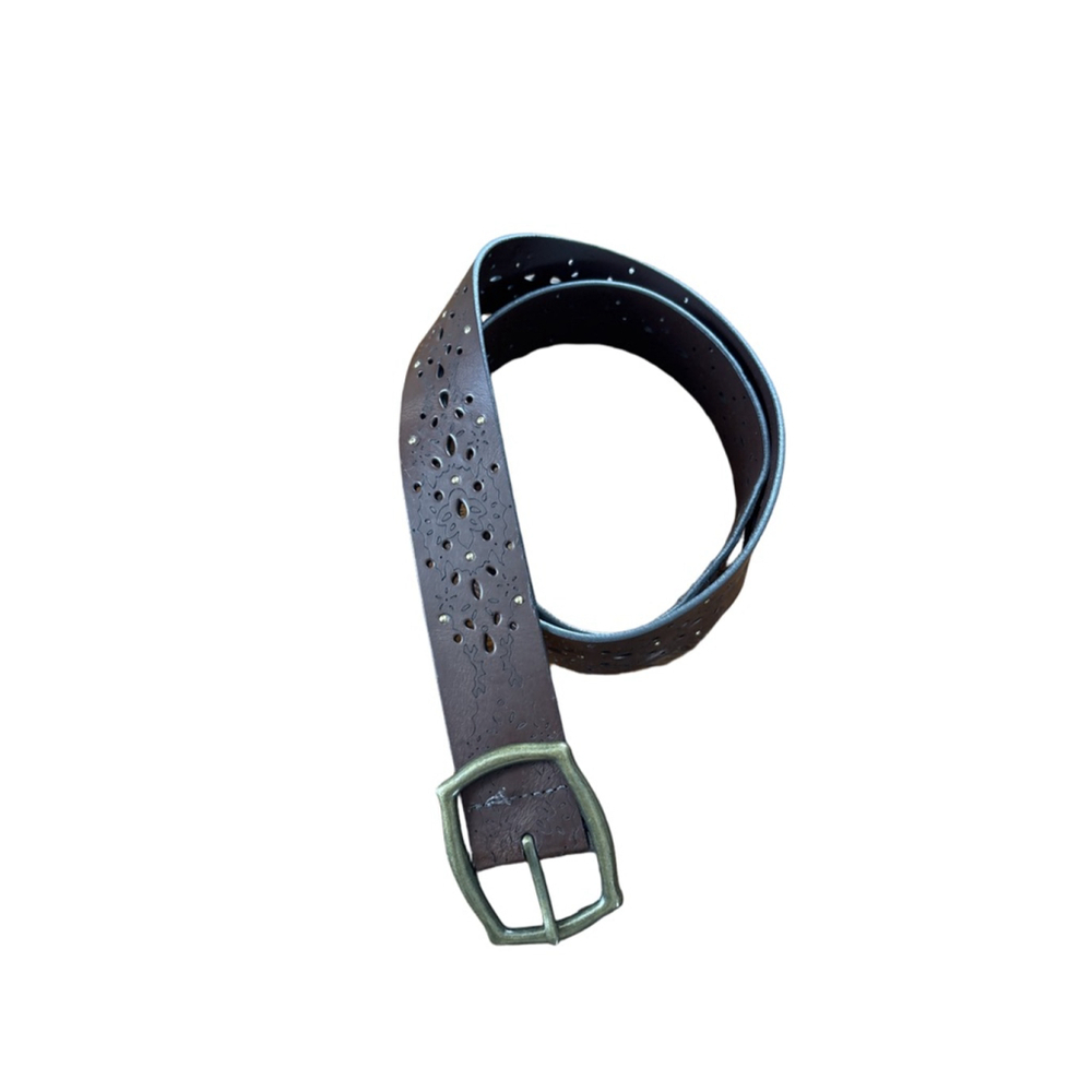 Men’s Unbranded Brown Gold Laser Cut Belt Lg